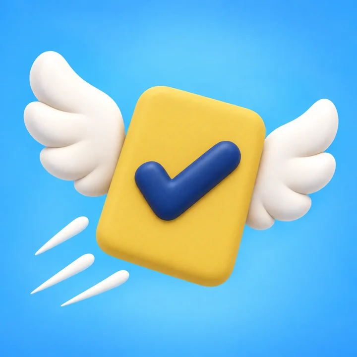VocalHero-Symbol: matte goldgelbe Karte mit Haken und weißen Flügeln